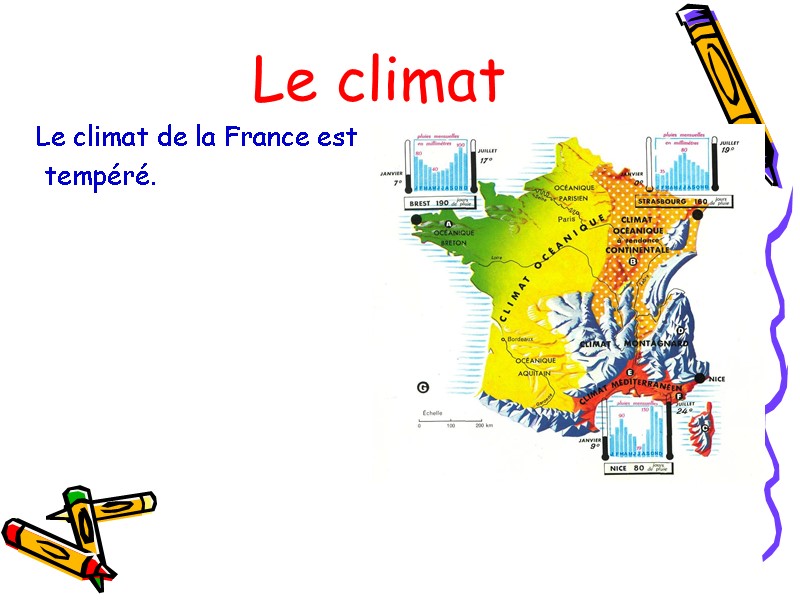 Le climat Le climat de la France est  tempéré.